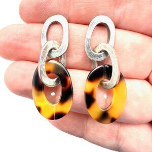 Mexico Womens Earrings Sterling Silver Faux Tortoise Link Chandelier Pierced